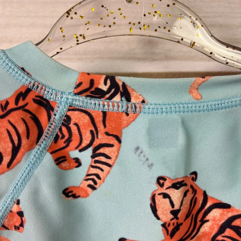 Tea Kids Rashguard Swim Top Coral Bottoms Tiger Print Set 2‎ Swimsuit